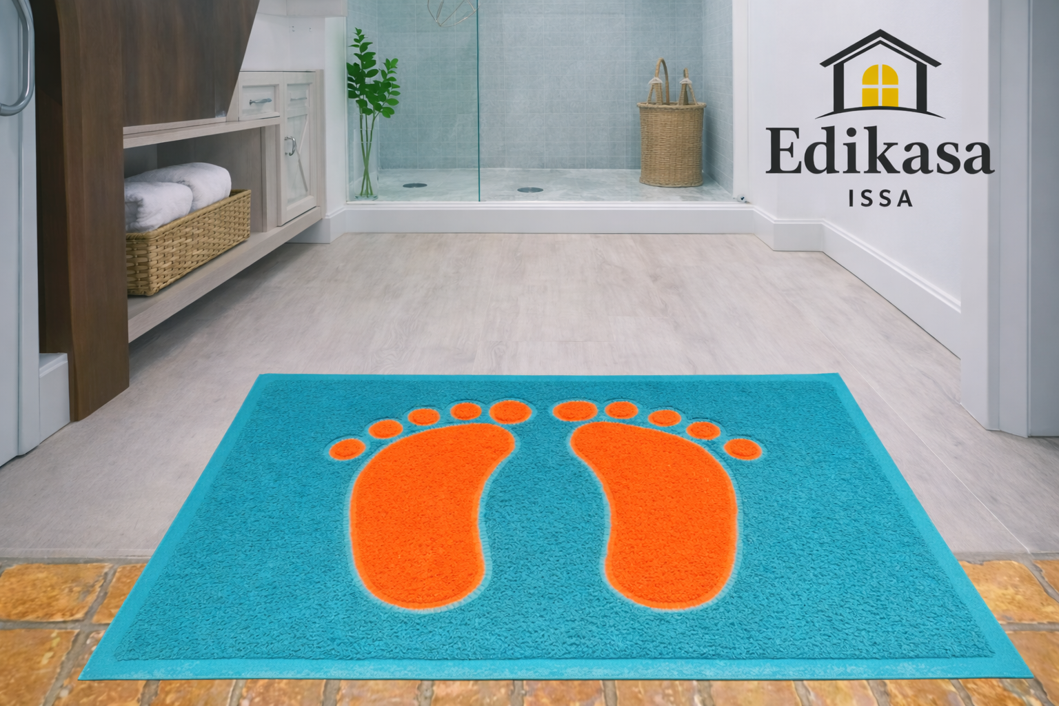 Tapete entrada de baño Azul Naranja